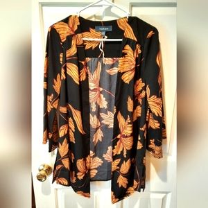 ModCloth Blouse S/M Black Floral Print Open Lightweight Casual Open Front